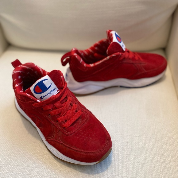 Red Suede Champion Sneakers - Picture 4 of 5
